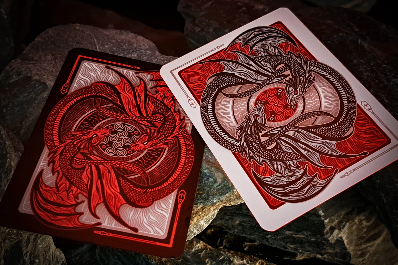 Edge of Chaos: two decks of cards teetering on the brink of two opposing powers.